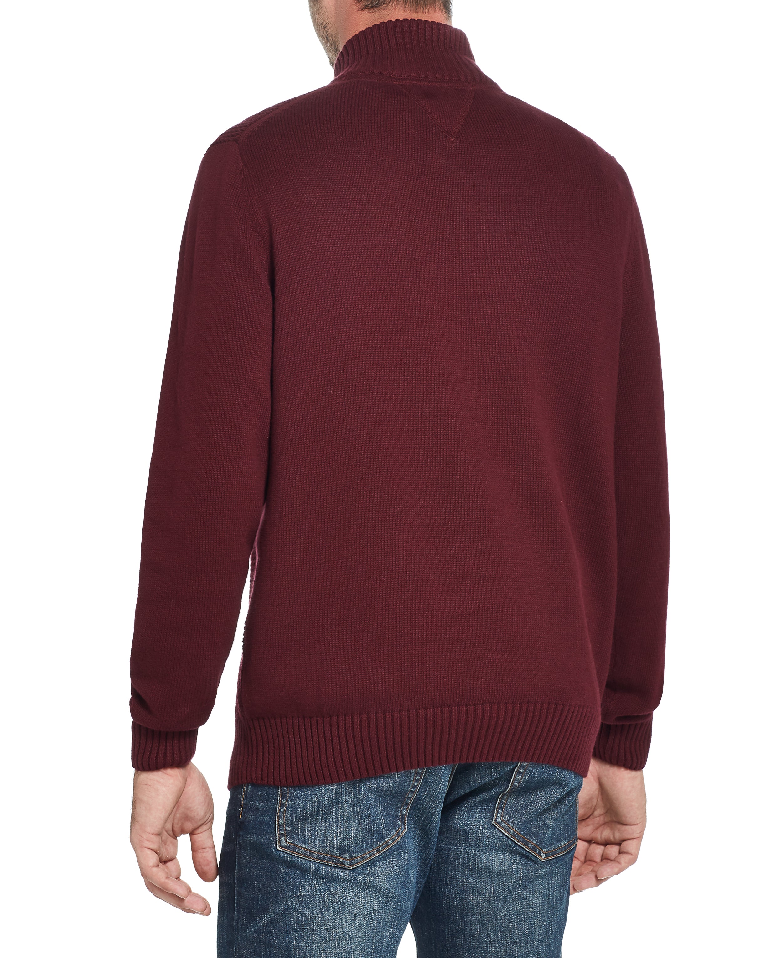 Waffle Texture 1 4 Zip Sweater In Deep Burgundy