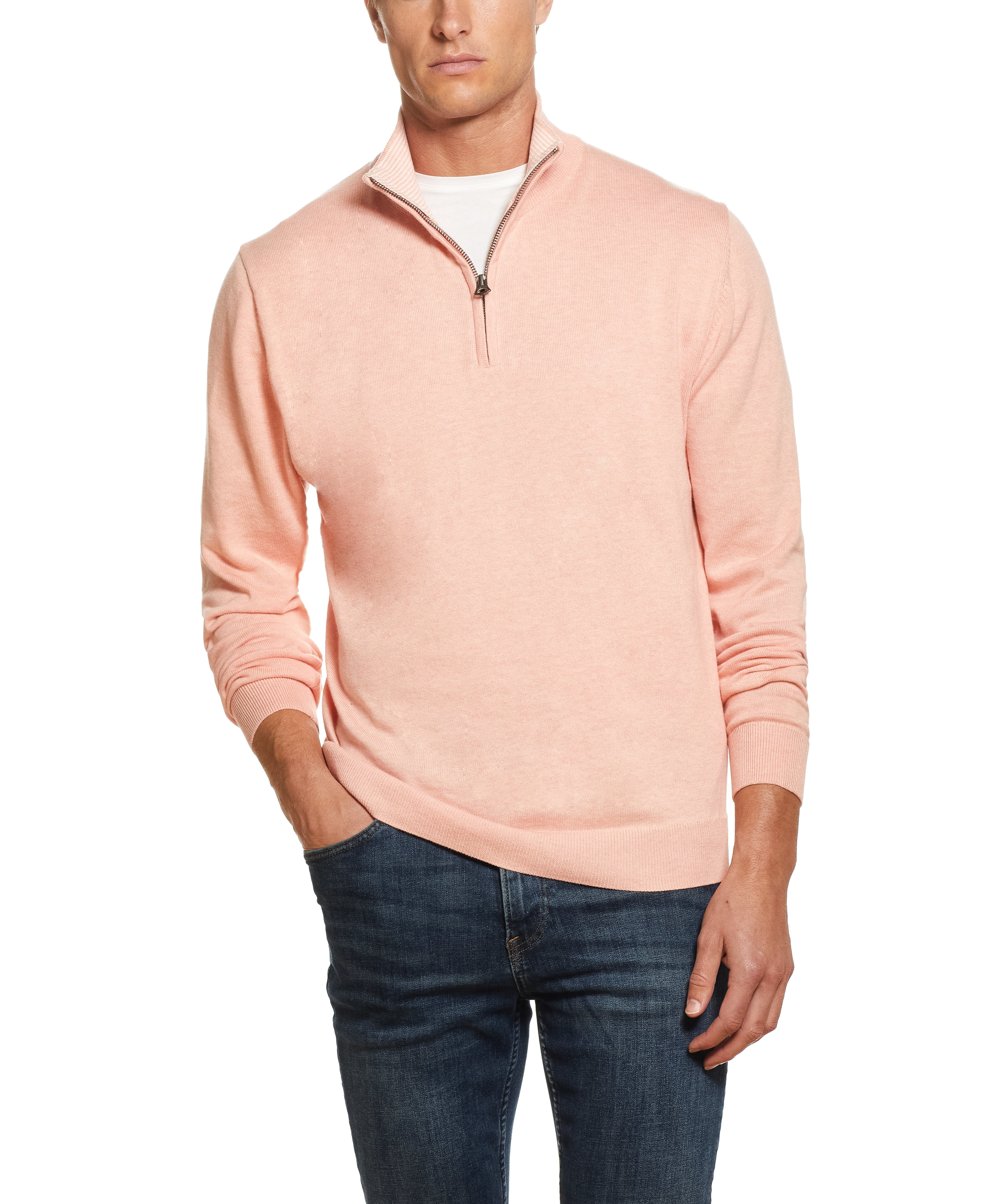 Cotton Quarter Zip Sweater in Coral