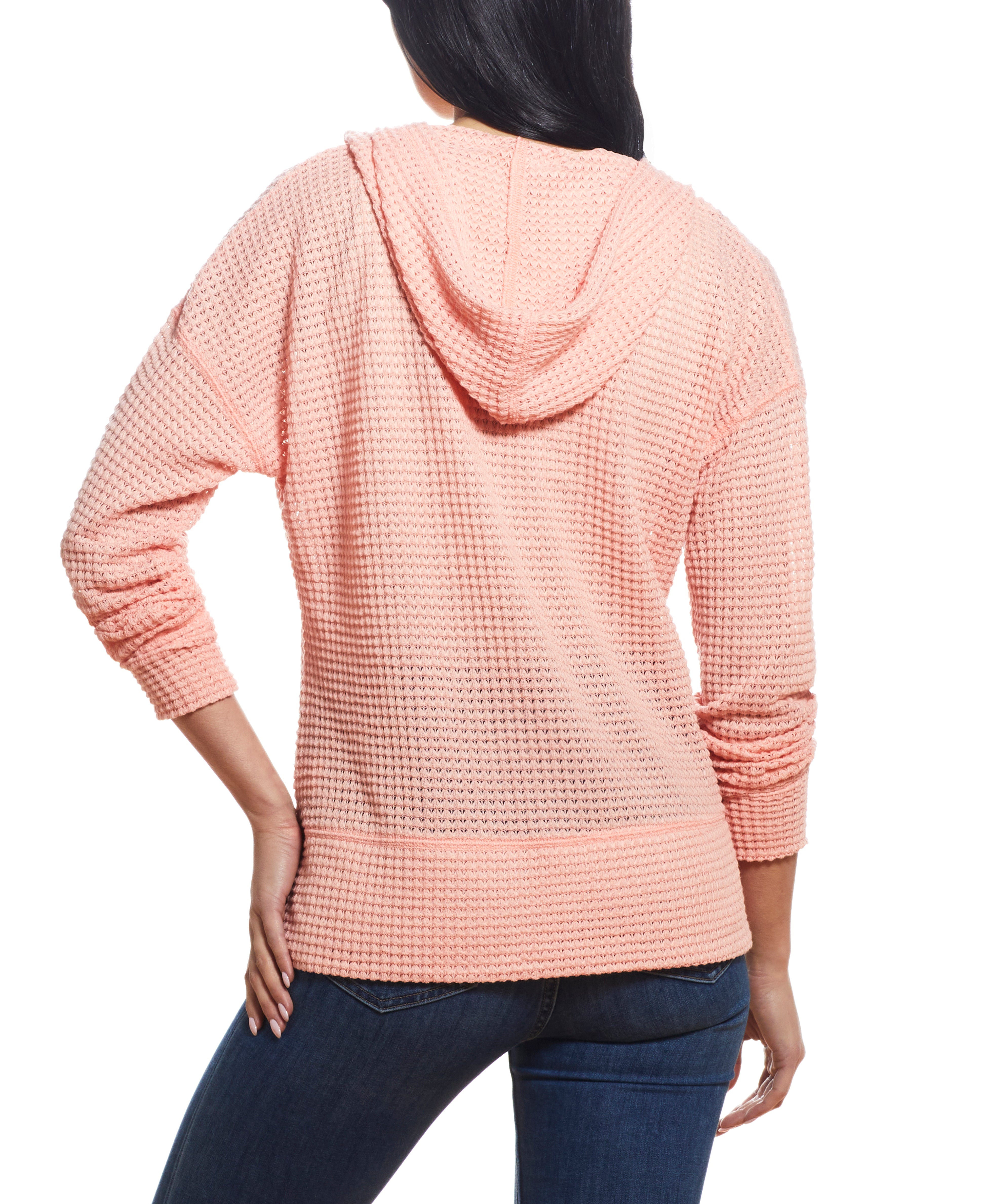 Women s Dolman Mesh Knit Hoodie in Coral