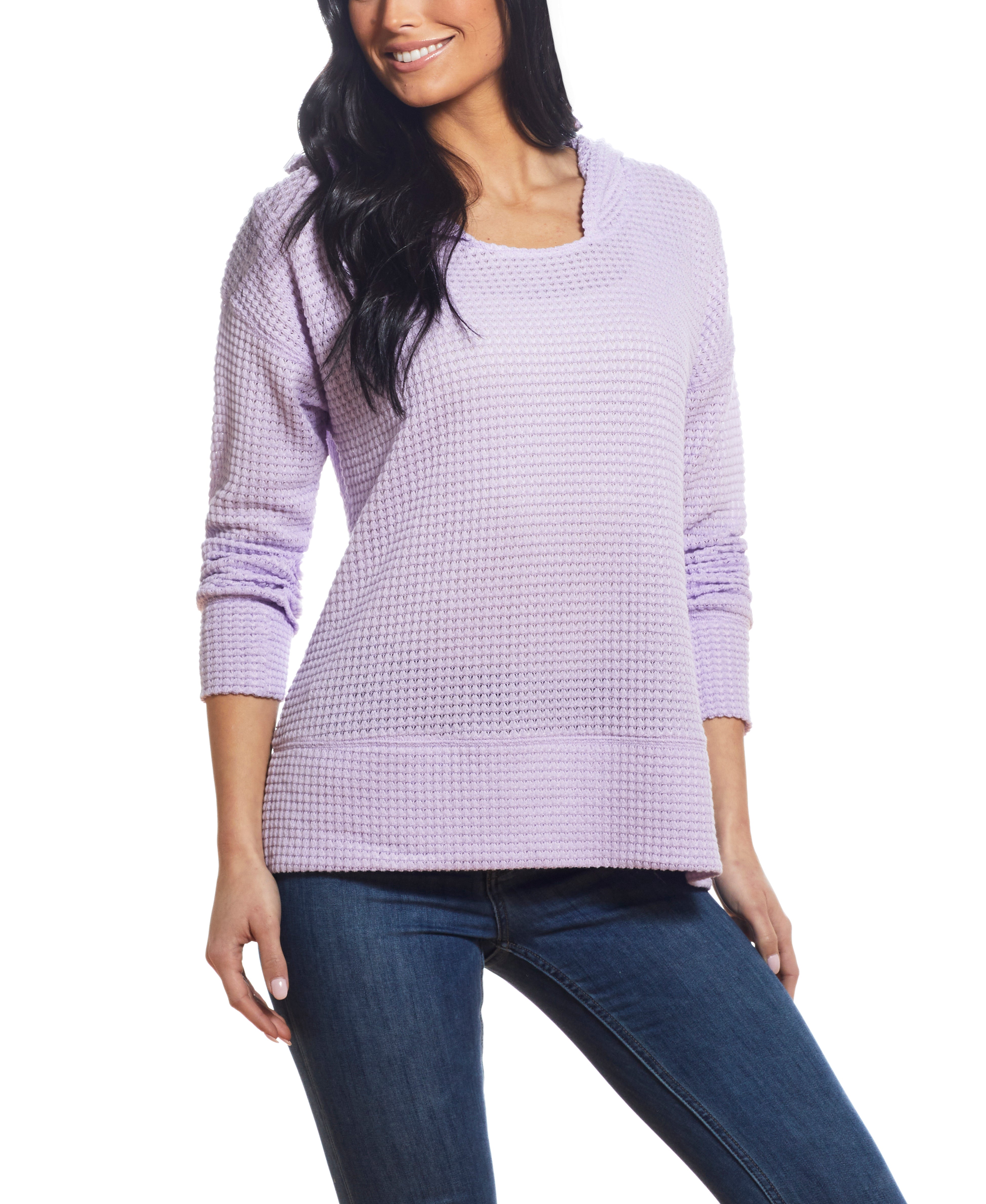 Women s Dolman Mesh Knit Hoodie in Purple