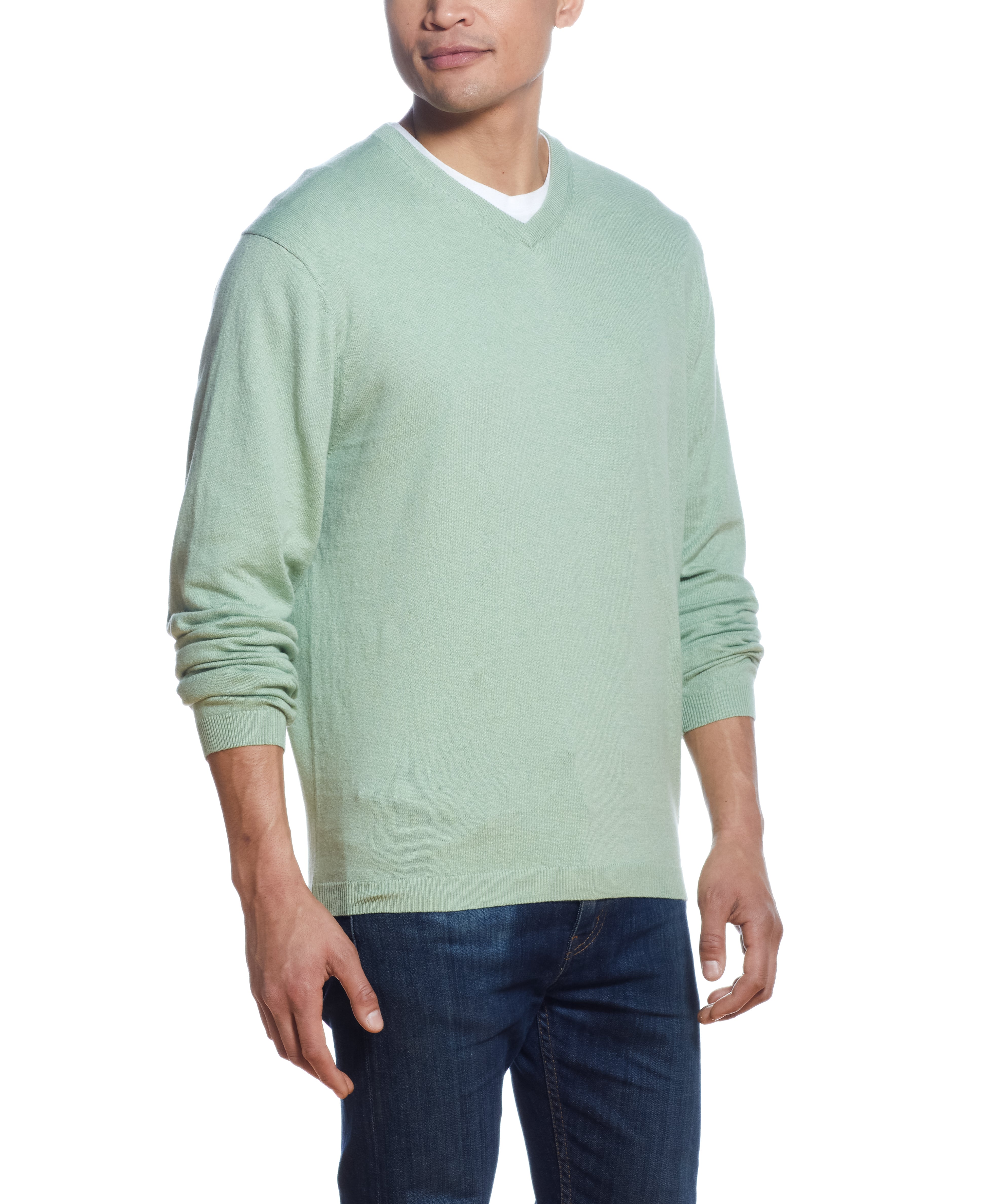 Cotton Cashmere V Neck Sweater In Light Olive